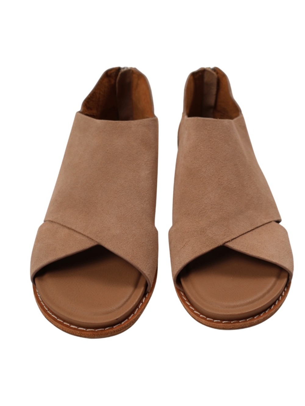 Sofft Womens 8M Tan Suede Crisscross Sandals Peep Toe Back Zip Comfort Shoes